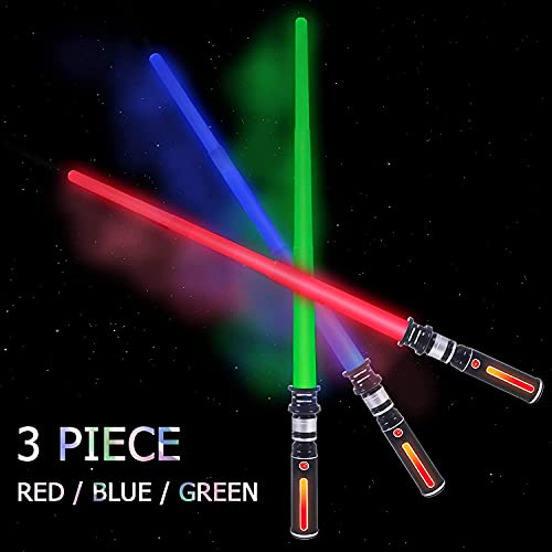 Y&Z 3 Espadas de luz telescópicas para niños, Darth Maul Light Up Laser Sword LED FX Juego de Espadas láser, 3 Colores con Sonido para Galaxy War Fighters y Warriors