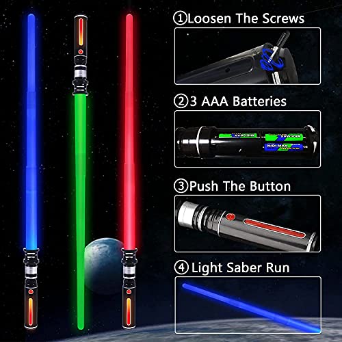 Y&Z 3 Espadas de luz telescópicas para niños, Darth Maul Light Up Laser Sword LED FX Juego de Espadas láser, 3 Colores con Sonido para Galaxy War Fighters y Warriors