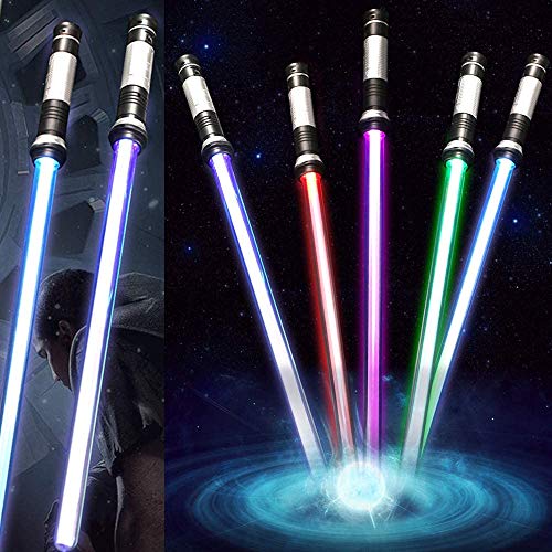 Y&Z Light Up Laser Sword 2-en-1 Led Fx Juego de Espadas láser Dual, Star Wars Lightsaber 7 Colores con Sonido para Galaxy War Fighters y Warriors Stocking Ideal Kid Gift