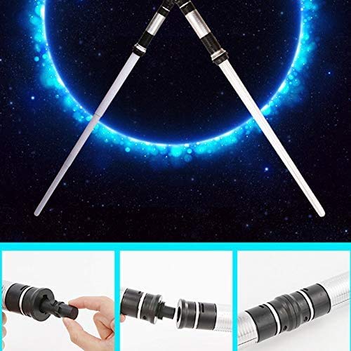 Y&Z Light Up Laser Sword 2-en-1 Led Fx Juego de Espadas láser Dual, Star Wars Lightsaber 7 Colores con Sonido para Galaxy War Fighters y Warriors Stocking Ideal Kid Gift