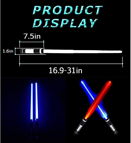 Y&Z Light Up Laser Sword 2-en-1 Led Fx Juego de Espadas láser Dual, Star Wars Lightsaber 7 Colores con Sonido para Galaxy War Fighters y Warriors Stocking Ideal Kid Gift