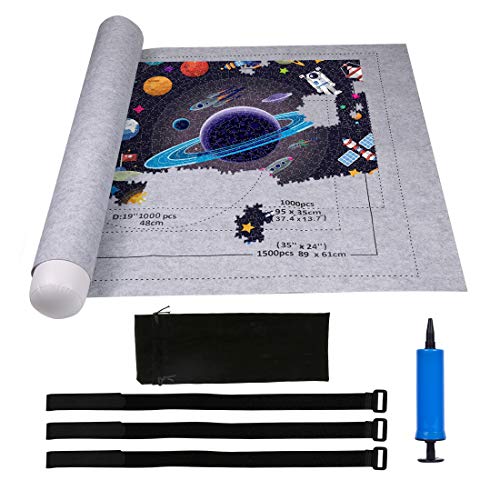 Zaloife Tapete Puzzle 1500 Piezas, Guarda Puzzle, Puzzle Roll Mat, Accesorios para Puzzles, Base Puzzle, Fieltro Tapiz Puzzle, Estera de Rompecabezas Portátil, Puzzle Alfombrilla Gris