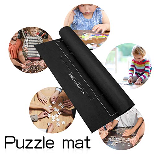 Zaloife Tapete Puzzle, Tapete para Enrollar Puzzles, Tapete para Puzzles 2000 Piezas, Puzzle Mat Negro,Estera de Rompecabezas Portátil, Puzzle Mat Roll