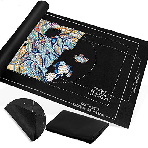 Zaloife Tapete Puzzle, Tapete para Enrollar Puzzles, Tapete para Puzzles 2000 Piezas, Puzzle Mat Negro,Estera de Rompecabezas Portátil, Puzzle Mat Roll