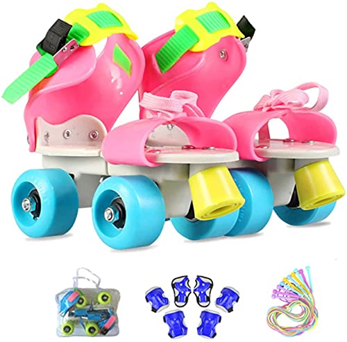 ZCRFY Patines Niña Ajustables, Patines 4 Ruedas Niño Principiante Exterior con Equipo de Proteccion,Regalos de Cumpleaños para Niños,Pink1-（25-36） Code