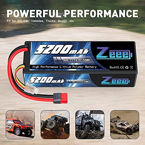 Zeee 3S LiPo Batería 11.1 V 60C 5200 mAh Estuche rígido Batería con Enchufe Deans T para Coche RC, Avión RC, Helicóptero RC, Hobby RC