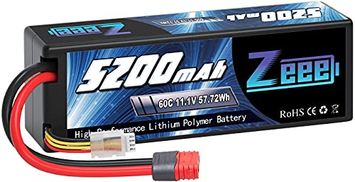 Zeee 3S LiPo Batería 11.1 V 60C 5200 mAh Estuche rígido Batería con Enchufe Deans T para Coche RC, Avión RC, Helicóptero RC, Hobby RC