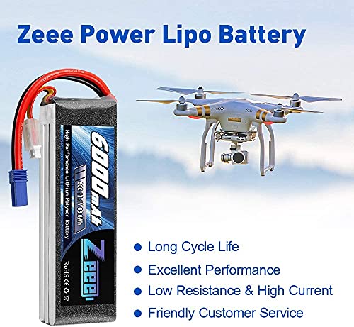 Zeee 3S Lipo Battery 6000mAh 60C 11.1V RC Battery con EC5 Plug para helicóptero, avión, dji F450 Quadcopter, RC Airplane, RC Car Truck Boat (2 Paquetes)