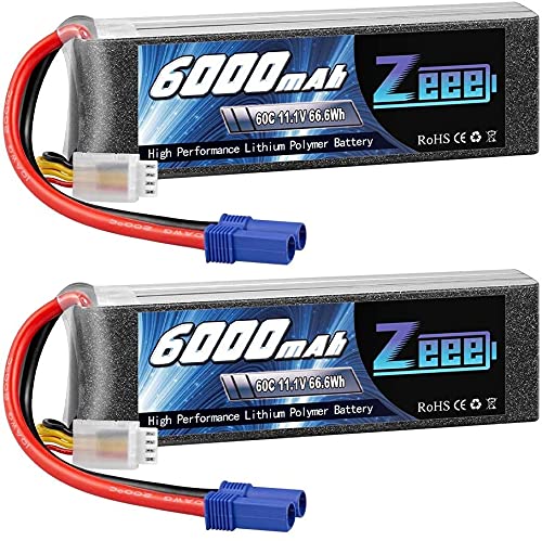 Zeee 3S Lipo Battery 6000mAh 60C 11.1V RC Battery con EC5 Plug para helicóptero, avión, dji F450 Quadcopter, RC Airplane, RC Car Truck Boat (2 Paquetes)