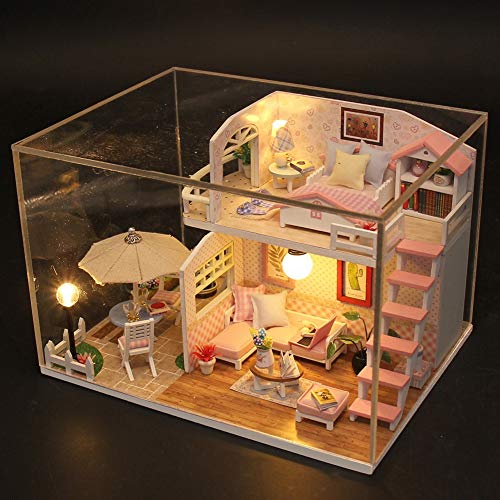 Zerodis- Casa de la Princesa cabaña ensamblada a Mano, casa de muñecas Hecha a Mano en Miniatura de Madera Muebles de Dormitorio de artesanía casa de muñecas para niños