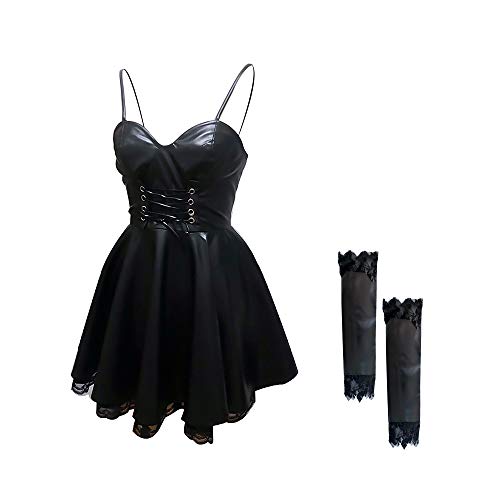 Zhujiao Anime Misa Amane Cosplay Disfraz de Cuero de imitación Sexy Tube Tops Vestido Uniforme Traje Halloween Carnaval Fiesta Disfraz Conjunto Completo para Mujeres