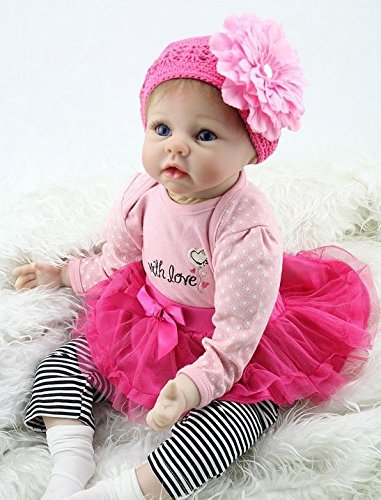 ZIYIUI 22 Pulgadas 55 cm Muñeca Reborn Bebé Niña Silicona Suave Niña de Ojos Azules Muñecos Vida Real Natural Regalos de Cumpleanos Reborn Dolls Juguetes de los Niños