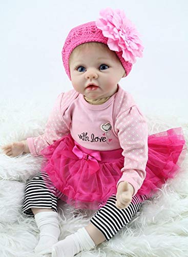 ZIYIUI 22 Pulgadas 55 cm Muñeca Reborn Bebé Niña Silicona Suave Niña de Ojos Azules Muñecos Vida Real Natural Regalos de Cumpleanos Reborn Dolls Juguetes de los Niños