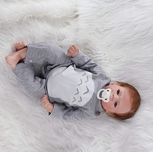 ZIYIUI 22inch 55 cm Muñeca Reborn Bebé Niño Pequeño Suave Silicona Vinilo Realista Reborn Baby Doll Niñas Juguetes Bebes Recien Nacidos Ojos Abiertos Recién Nacido Niño