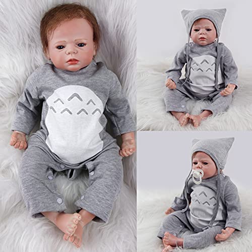 ZIYIUI 22inch 55 cm Muñeca Reborn Bebé Niño Pequeño Suave Silicona Vinilo Realista Reborn Baby Doll Niñas Juguetes Bebes Recien Nacidos Ojos Abiertos Recién Nacido Niño