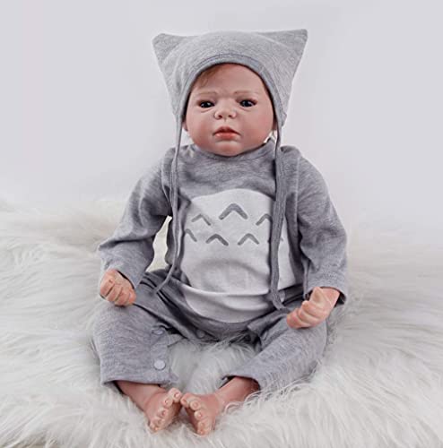 ZIYIUI 22inch 55 cm Muñeca Reborn Bebé Niño Pequeño Suave Silicona Vinilo Realista Reborn Baby Doll Niñas Juguetes Bebes Recien Nacidos Ojos Abiertos Recién Nacido Niño