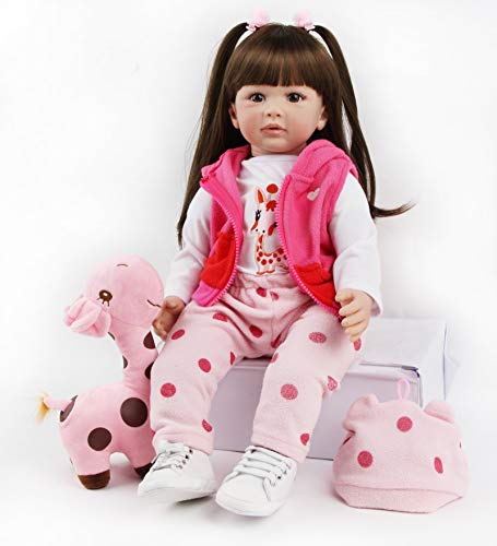 ZIYIUI 24 Pulgadas 60 cm Muñecos Bebé Reborn Niña Silicona Suave Vinilo Vida Real Hecho a Mano Cuerpo Completo Realista Maniquí Mejores Pelo Largo Reborn Dolls