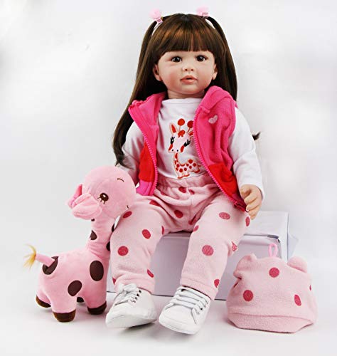 ZIYIUI 24 Pulgadas 60 cm Muñecos Bebé Reborn Niña Silicona Suave Vinilo Vida Real Hecho a Mano Cuerpo Completo Realista Maniquí Mejores Pelo Largo Reborn Dolls