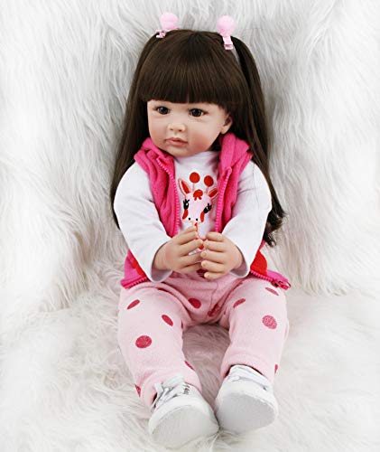 ZIYIUI 24 Pulgadas 60 cm Muñecos Bebé Reborn Niña Silicona Suave Vinilo Vida Real Hecho a Mano Cuerpo Completo Realista Maniquí Mejores Pelo Largo Reborn Dolls