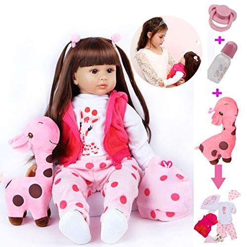 ZIYIUI 24 Pulgadas 60 cm Muñecos Bebé Reborn Niña Silicona Suave Vinilo Vida Real Hecho a Mano Cuerpo Completo Realista Maniquí Mejores Pelo Largo Reborn Dolls