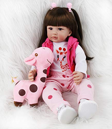 ZIYIUI 24 Pulgadas 60 cm Muñecos Bebé Reborn Niña Silicona Suave Vinilo Vida Real Hecho a Mano Cuerpo Completo Realista Maniquí Mejores Pelo Largo Reborn Dolls