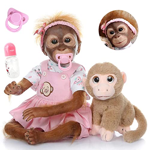 ZIYIUI Mono Reborn Muñecas 21 Pulgadas 52 cm Silicona Suave Vinilo Bebé Reborn Mono Niño Hecho a Mano Cuerpo Completo Realista Reborn Doll Juguetes