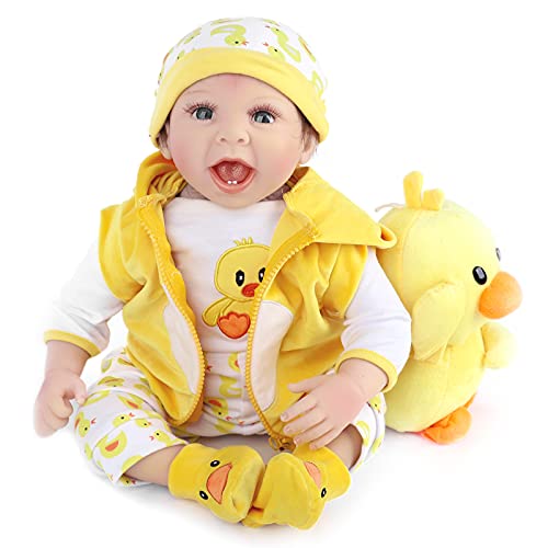 ZIYIUI Muñeca Reborn 55 cm 22 Pulgadas Bebe Reborn Muñecas de bebé Reborn realistas de Silicona Suave para bebé recién Nacido Realista con Ropa Amarilla y Pato, Juguete para bebé niño, Mejor Regalo