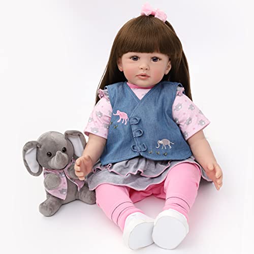 ZIYIUI Muñeca Reborn 60 cm 24 Pulgadas Muñeco Bebé Real Reborn Niña Realista Reborn Doll Regalos Juguetes Silicona Vinilo Suave Pelo Largo Reborn niñas Regalos Juguetes Navidad