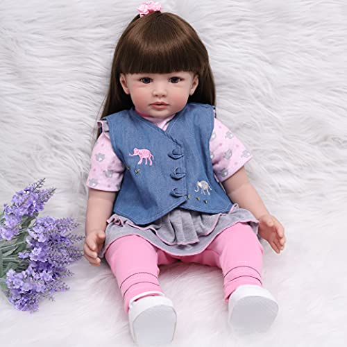 ZIYIUI Muñeca Reborn 60 cm 24 Pulgadas Muñeco Bebé Real Reborn Niña Realista Reborn Doll Regalos Juguetes Silicona Vinilo Suave Pelo Largo Reborn niñas Regalos Juguetes Navidad