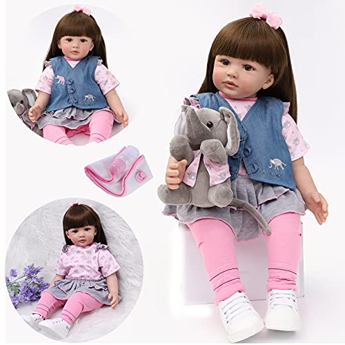 ZIYIUI Muñeca Reborn 60 cm 24 Pulgadas Muñeco Bebé Real Reborn Niña Realista Reborn Doll Regalos Juguetes Silicona Vinilo Suave Pelo Largo Reborn niñas Regalos Juguetes Navidad