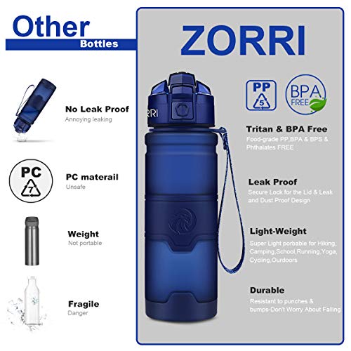 ZORRI Botella de Agua Deportiva - 400ml/500ml/700ml/1000ml sin BPA & a Prueba de Fugas, Reutilizable de plastico tritan, Agua Botellas Ideal con Filtro para niños Adulto, Correr 1-Click Apertura