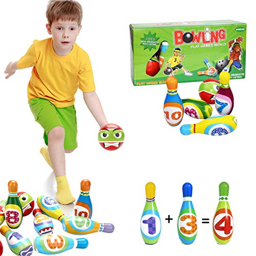 ZOYLINK 12PCS Juego De Bolos Para Niños, El Juego De Bolos Para El Desarrollo Intelectual De Los Niños Contiene 2 Bolas De Boliche y 10 Pines