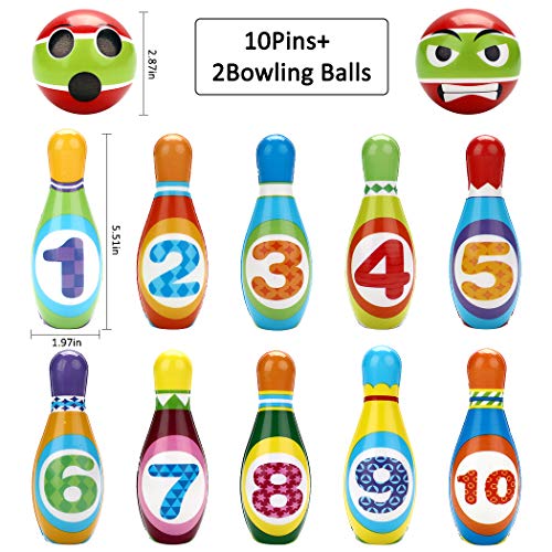 ZOYLINK 12PCS Juego De Bolos Para Niños, El Juego De Bolos Para El Desarrollo Intelectual De Los Niños Contiene 2 Bolas De Boliche y 10 Pines