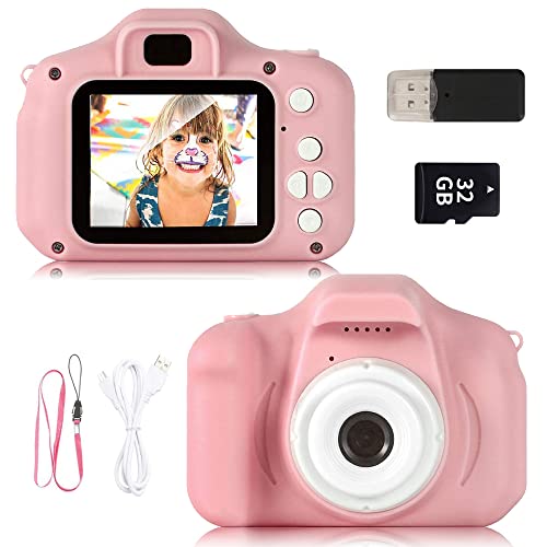 ZStarlite Cámara Digital para Niños, 1080P 2.0" HD Selfie Video Cámara Infantil, Regalos Ideales para Niños Niñas de 3-10 Años, con Tarjeta TF 32 GB, Lector de Tarjetas (Rosa)