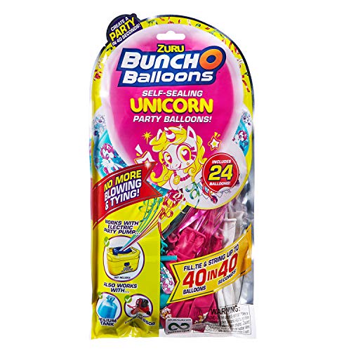 Zuru 56185D Bunch O Balloons Party 40 segundos, paquete de recambio con 24 globos y adaptador, diseño de unicornio, multicolor