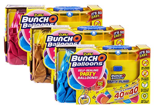 Zuru-Bunch O Balloons Party 40 segundos, Starter set con bomba eléctrica, 16 globos, manguera y 4 adaptadores, surtido en 3 colores, no es posible elegir, carbón (56174)