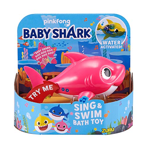 ZURU ROBO ALIVE JUNIOR- Mommy Shark - Juguete de baño para nadar y cantar a batería, por ZURU, individual, Color rosa (25282D)