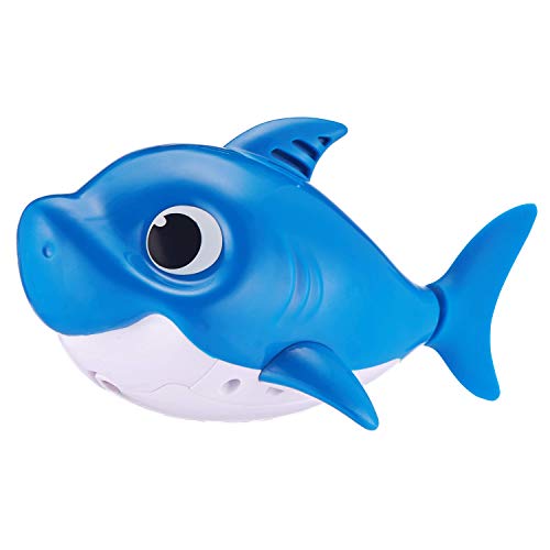 ZURU ROBO ALIVE JUNIOR- Pinkfong Baby Daddy Shark, juguete de baño para nadar y cantar a batería, por ZURU, individual, Color azul (25282B)