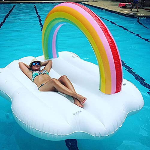 Zwirelz Cama de Natación Inflable, Colchón de Agua Inflable de Arco Iris, Juguete de Piscina de Verano, Hamaca de Agua, Cama de Natación de Verano, Juguete de Fiesta Flotante Para Adultos y Niños