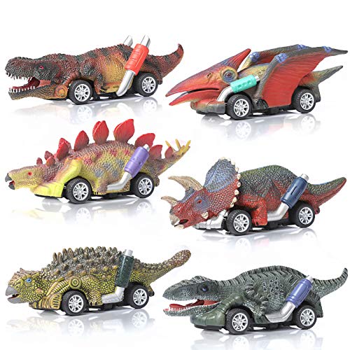 ZWOOS Coches de Juguete de Dinosaurio para Niños, 6 Pcs Pequeños Dinosaurio Tire hacia Atrás Coches Dinosaurio Juguetes Vehículos Dinosaurio Pull Back Coches Regalo de Cumpleaños Navidad para Niños