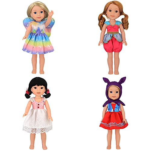 ZWOOS Ropa de Muñeca Bebé, Adorable Vestido de Algodón para Muñecas 36 cm, Paquete de 4 (Set 1)