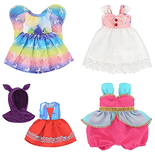 ZWOOS Ropa de Muñeca Bebé, Adorable Vestido de Algodón para Muñecas 36 cm, Paquete de 4 (Set 1)