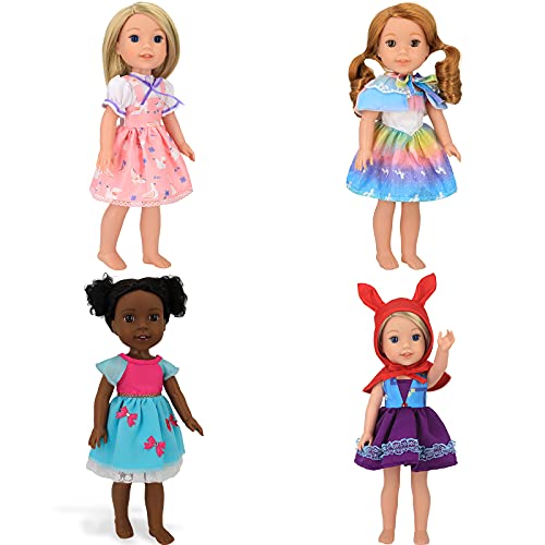 ZWOOS Ropa de Muñeca Bebé, Adorable Vestido de Algodón para Muñecas 36 cm, Paquete de 4 (Set 2)