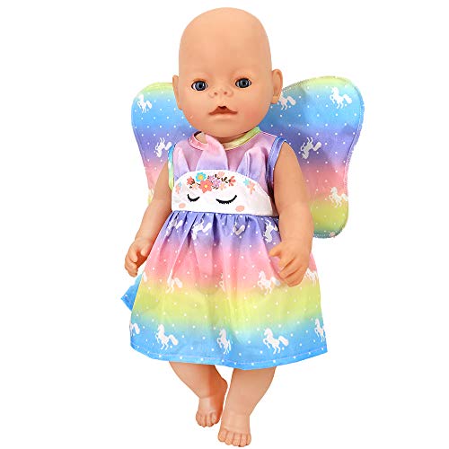 ZWOOS Ropa de Muñecas para New Born Baby Doll, Traje de Hada Unicornio con Alas para 18 " Muñecas (40-45 cm)