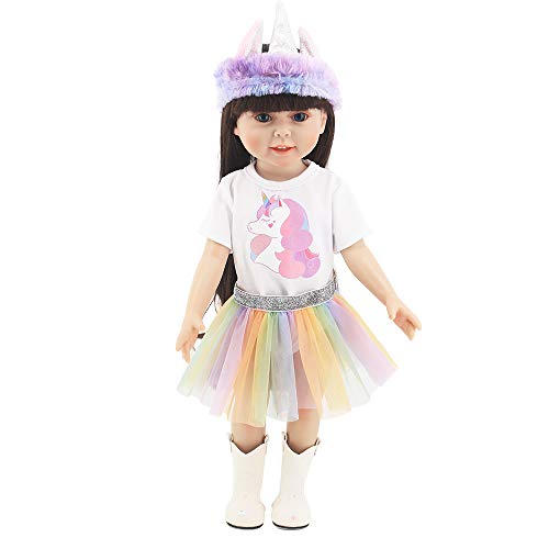 ZWOOS Ropa para Muñecas bebé, Mameluco Unicornio y Falda y Diadema para Muñecas 35-43 cm, Juego de 3