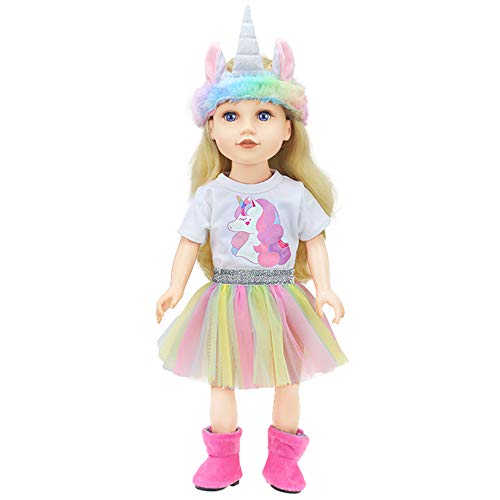 ZWOOS Ropa para Muñecas bebé, Mameluco Unicornio y Falda y Diadema para Muñecas 35-43 cm, Juego de 3