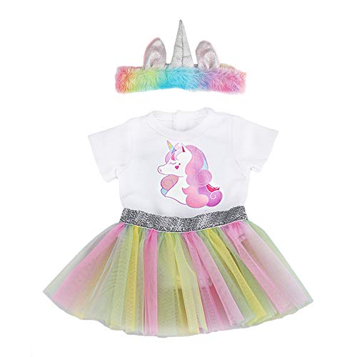 ZWOOS Ropa para Muñecas bebé, Mameluco Unicornio y Falda y Diadema para Muñecas 35-43 cm, Juego de 3