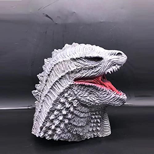 ZWRY Máscara Halloween Godzilla Mask vs King Kong Halloween Horror Latex Headgear Cosplay Máscara de dinosaurio Gris