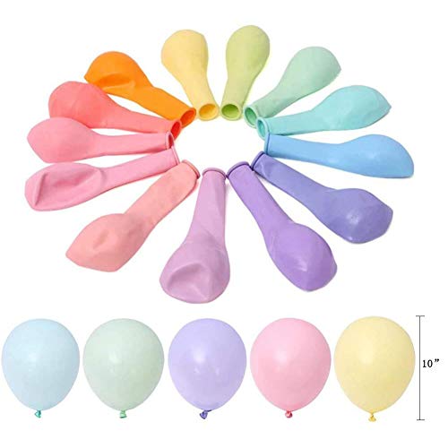 100 Pcs Macaron Colores Látex Balloons 10 Pulgada Redondo Globos Pastel,para la Fiesta de cumpleaños Decoración Baby Shower Suministros Ceremonia de Boda Globo, Graduaciones, Fiestas