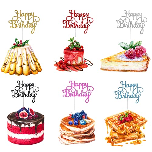 12 Piezas Toppers de Pastel de Happy Birthday, 6 Colores Glittery Cumpleaños Happy Pastel de Decoración, Happy Birthday Cake Topper, Adornos de Cupcakes para Postres Pasteles de Fiestas